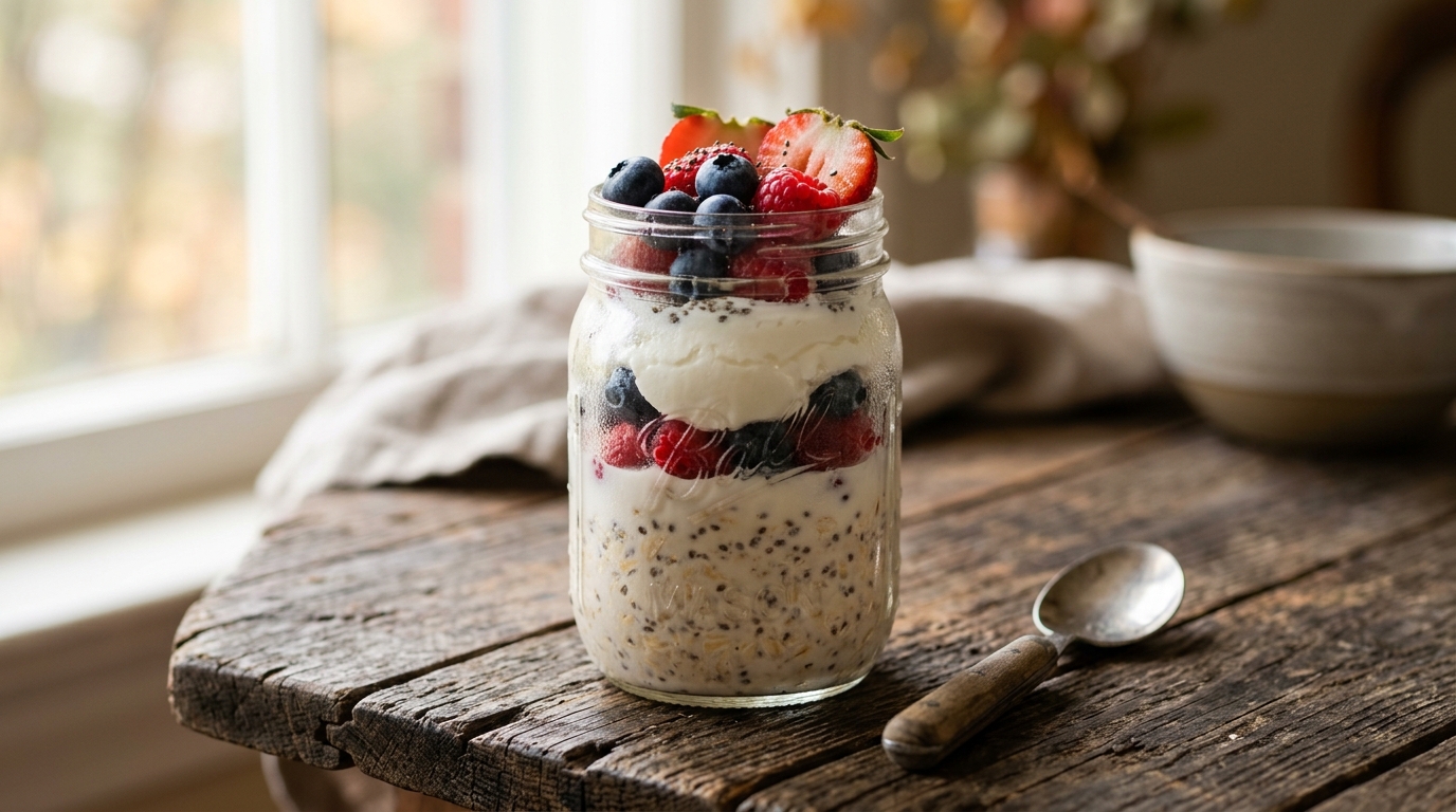 Avena de noche proteica con 29 g de proteína en 10 minutos