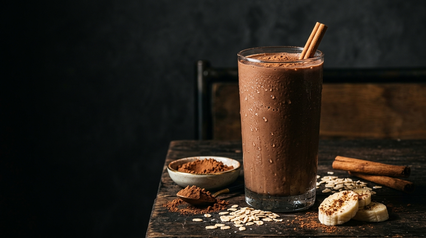 Batido de proteína post-entreno con avena, plátano y cacao