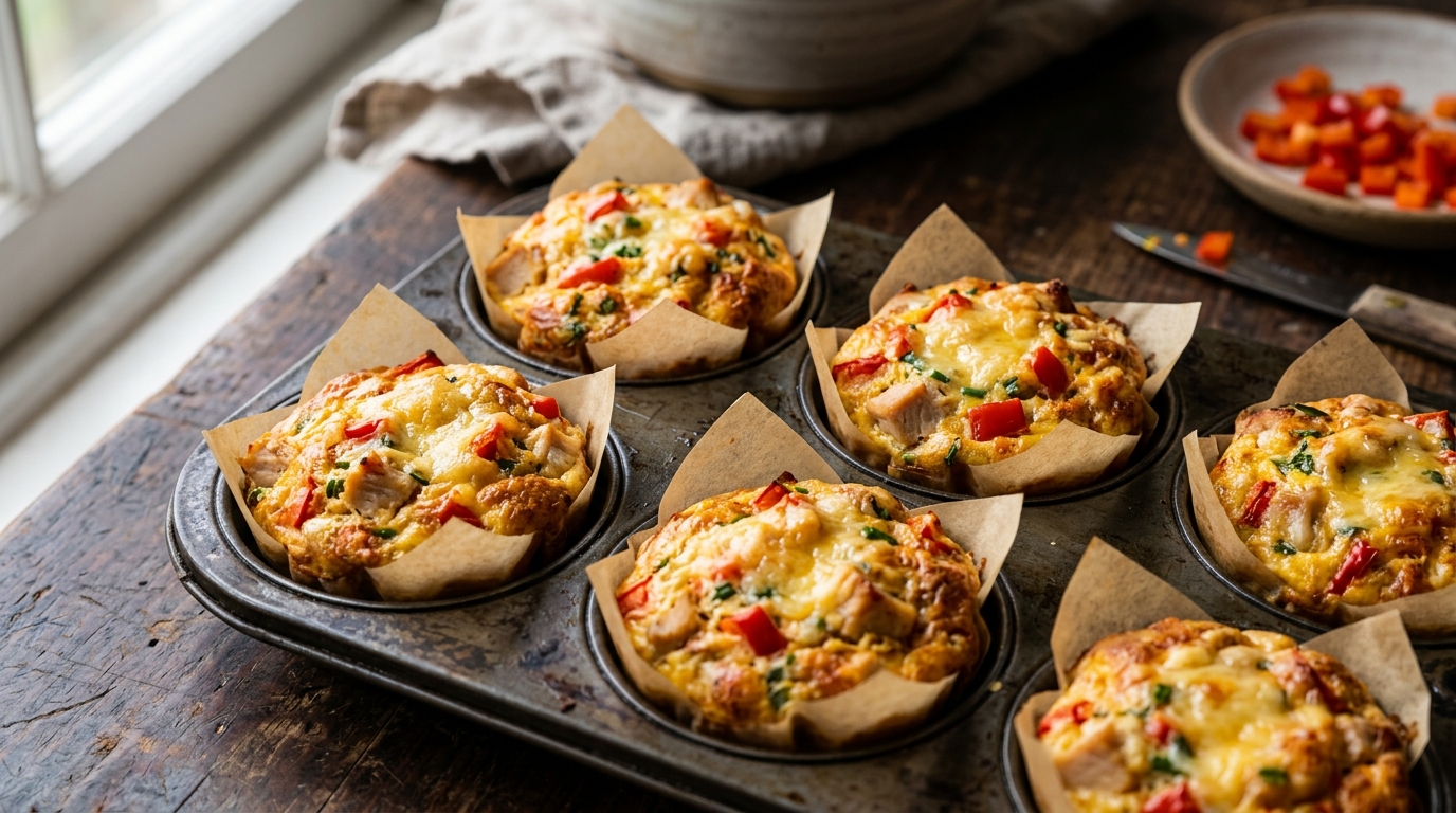Muffins salados de pavo y huevo, desayuno alto en proteína