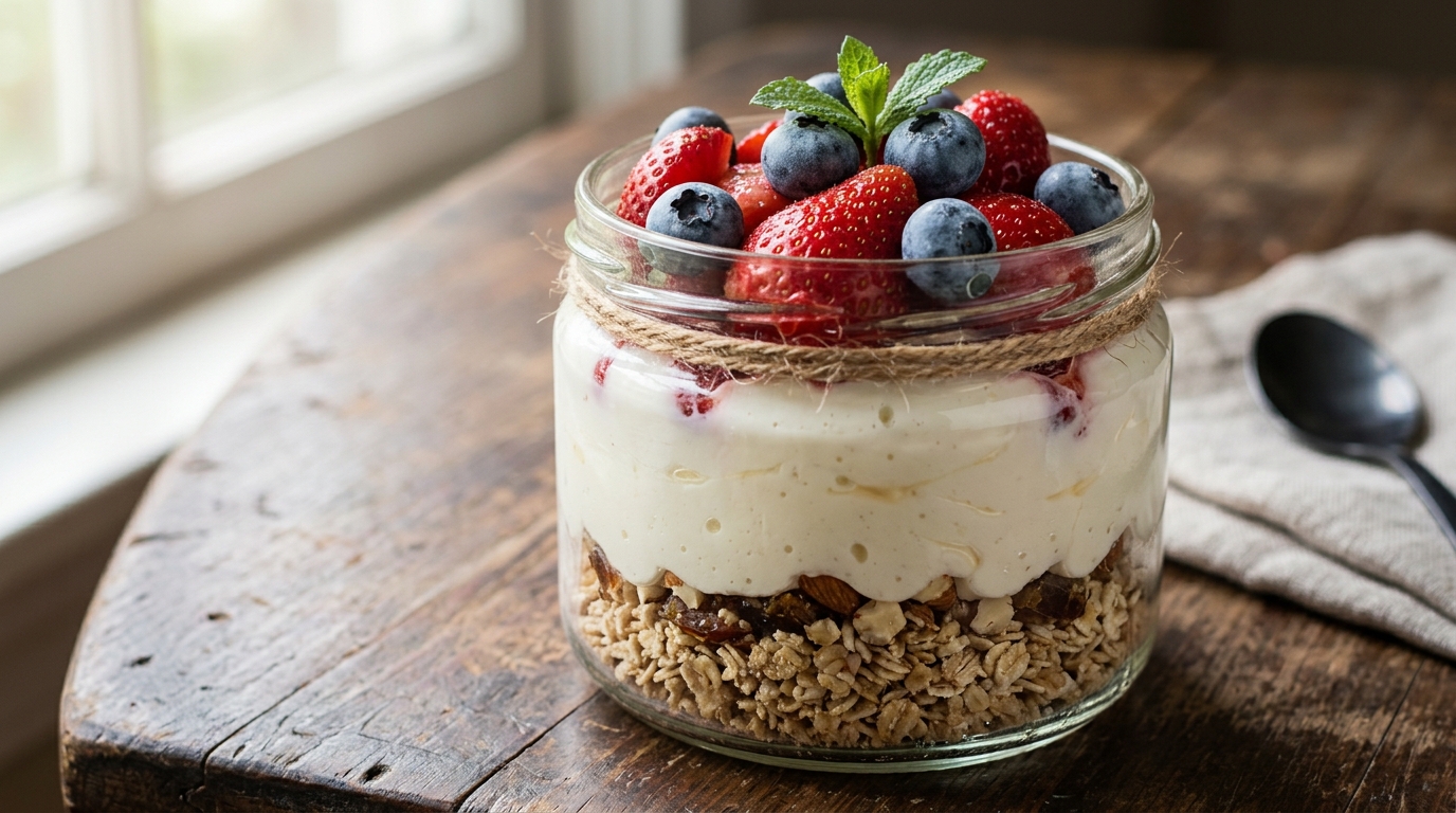 Tarrito proteico de frutos rojos sin horno con 35 g de proteína